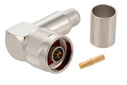 PE4482 - N Male Right Angle Connector Crimp/Solder Attachment for RG213, RG8