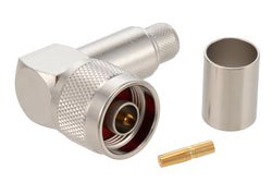 PE4483 - N Male Right Angle Connector Crimp/Solder Attachment for RG214, RG9, RG225, RG393