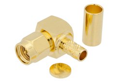 PE44845 - SMA Male Right Angle Connector Crimp/Solder Attachment for PE-C200, LMR-200