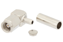 PE44876 - SMC Plug Right Angle Connector Crimp/Solder Attachment for RG316-DS, RG188-DS