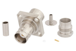 PE44887 - BNC Female Connector Clamp/Solder Attachment 4 Hole Flange Mount for RG316-DS, RG188-DS, IP67 Rated