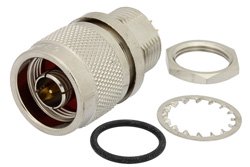 PE4489 - N Male Bulkhead Mount Connector Solder Attachment Solder Cup Terminal, .640 inch DD Hole