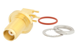 PE44892 - TNC Female Right Angle Bulkhead Mount Connector Solder Attachment Surface Mount PCB, IP67 Rated