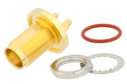 PE44894 - TNC Female Bulkhead Mount Connector Solder Attachment Edge Mount PCB, IP67 Rated