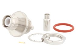 PE44902 - RP TNC Female Bulkhead Mount Connector Crimp/Solder Attachment for RG174, RG316, RG188, 0.100 inch, PE-B100, PE-C100, LMR-100, IP67 Rated