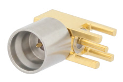 PE44934 - SMP Male Right Angle Full Detent Connector Solder Attachment Thru Hole PCB