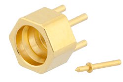 SMP Male Limited Detent Connector Solder Attachment Thru Hole PCB Hex Body Non Captive Center Contact