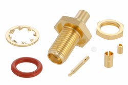PE45004 - RP-SMA Female Bulkhead Mount Connector Crimp/Solder Attachment for RG196, RG178
