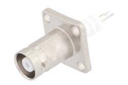 PE45035 - MHV Female Connector Solder Attachment 4 Hole Flange Mount Solder Cup Terminal, with #4 Clearance Mounting Holes