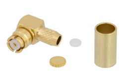PE45128 - SMP Female Right Angle Push-On Connector Crimp/Solder Attachment for RG316, RG174, LMR-100