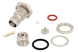PE45132 - TNC Female Bulkhead Mount Connector Solder Attachment for RG178, RG196 IP67 Rated