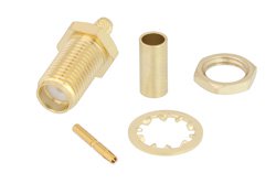 PE45136 - SMA Female Bulkhead Mount Connector Crimp/Solder Attachment for RG316, RG174, LMR-100