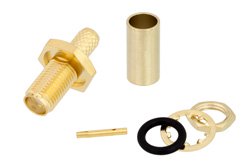 PE45141 - SMA Female Bulkhead Mount Connector Crimp/Solder Attachment for RG58, RG303, LMR-195, PE-P195
