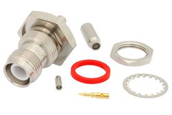 PE45181 - Reverse Polarity TNC Female Bulkhead Mount Connector Crimp/Solder Attachment for RG188-DS, RG316-DS, .480 inch D Hole