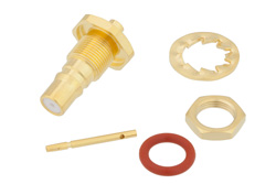 PE45218 - QMA Female Bulkhead Mount Connector Solder Attachment for PE-SR405AL, PE-SR405FL, RG405, .268 inch D Hole