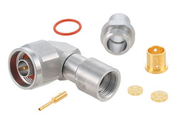 PE45225 - N Male Right Angle Precision Connector Clamp/Solder Attachment for PE-P300LL