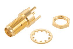 PE4524 - SMA Female Bulkhead Mount Connector Solder Attachment Thru Hole PCB, .235 inch D Hole