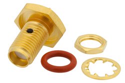 PE4529 - SMA Female Bulkhead Mount Connector Solder Attachment Solder Cup Terminal, .235 inch D Hole, .093 inch Max Panel