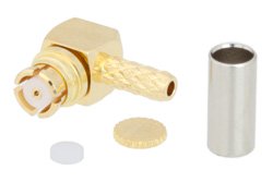PE45290 - SMP Female Right Angle Connector Crimp/Solder Attachment for RG178, RG196, Up To 8 GHz