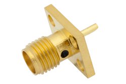 PE4537 - SMA Female Connector Solder Attachment 4 Hole Flange Mount Solder Cup Terminal, .340 inch Hole Spacing