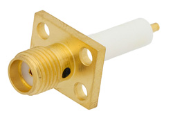 PE4538 - SMA Female Connector Solder Attachment 4 Hole Flange Pin Terminal, .375 inch x .500 inch Hole Spacing