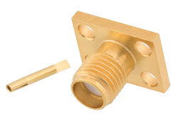 PE4539 - SMA Female Connector Solder Attachment 4 Hole Flange Tab Terminal, .375 inch x .500 inch Hole Spacing