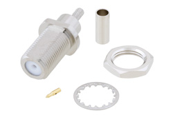 PE45504 - 75 Ohm F Female Bulkhead Mount Connector Crimp/Solder Attachment for RG179, RG187, .380 inch DD Hole