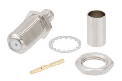 PE45552 - 75 Ohm F Female Bulkhead Mount Connector Crimp/Solder Attachment for RG59B/U, RG62, RG71