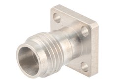 2.4mm Female Field Replaceable Connector 4 Hole Flange Mount 0.015 inch Pin, .250 inch Hole Spacing with Metal Contact Ring