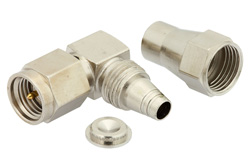 PE4579 - SMA Male Right Angle Connector Clamp/Solder Attachment For RG180, RG195