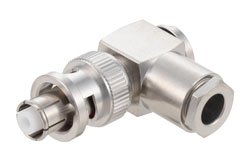 PE45850 - SHV Plug Right Angle Connector Clamp/Solder Attachment for RG59B/U