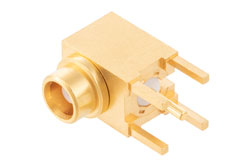 PE45872 - MCX Right Angle Jack Receptacle for PCB Non-Magnetic Solder Legs
