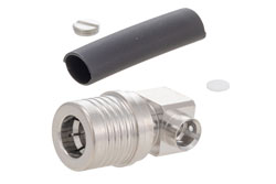 PE45988 - QMA Male Right Angle Low PIM Connector Solder Attachment for PE-SR402AL, PE-SR402FL, PE-SR402FLJ, RG402, RG402 Tinned