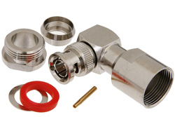PE4606 - 75 Ohm BNC Male Right Angle Connector Clamp/Solder Attachment for RG11, RG216, RG144