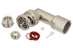 PE4607 - 75 Ohm BNC Male Right Angle Connector Clamp/Solder Attachment for RG59B/U, RG62, RG71