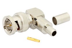 PE4608 - 75 Ohm BNC Male Right Angle Connector Crimp/Solder Attachment for RG59B/U, RG62, RG71
