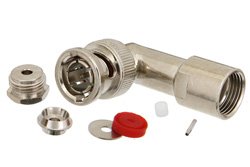 PE4609 - 75 Ohm BNC Male Right Angle Connector Clamp/Solder Attachment For RG179, RG187