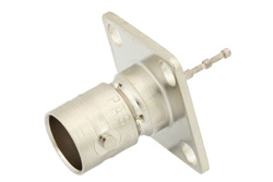 PE4618 - 75 Ohm BNC Female Connector Solder Attachment 4 Hole Flange Turret Terminal, .531 inch Hole Spacing