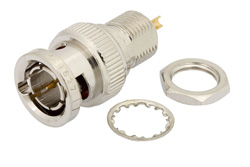 PE4627 - 75 Ohm BNC Male Bulkhead Connector Solder Attachment Solder Cup Terminal, .350 inch D Hole