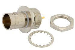 PE4629 - 75 Ohm BNC Female Bulkhead Mount Isolated Ground Connector Solder Attachment Solder Cup Terminal, .480 inch D Hole