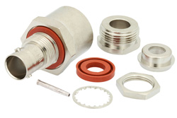 PE4635 - 75 Ohm BNC Female Bulkhead Mount Connector Clamp/Solder Attachment for RG6, .480 inch D Hole