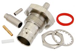 PE4640 - 75 Ohm BNC Female Bulkhead Mount Connector Crimp/Solder Attachment for RG179, RG187, .480 inch D Hole