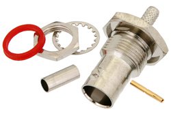 PE4641 - 75 Ohm BNC Female Bulkhead Mount Connector Crimp/Solder Attachment for PE-B150, RG180, RG195, .480 inch D Hole