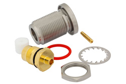 PE4654 - N Female Bulkhead Mount Connector Solder Attachment for PE-SR402AL, PE-SR402FL, PE-SR402FLJ, PE-SR402TN, RG402, .640 inch DD Hole