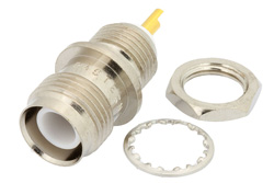 PE4704 - RP TNC Female Bulkhead Mount Connector Solder Attachment Solder Cup Terminal, .410 inch D Hole