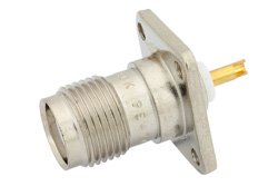 PE4705 - RP TNC Female Connector Solder Attachment 4 Hole Flange Mount Solder Cup Terminal, .500 inch Threaded Hole Spacing