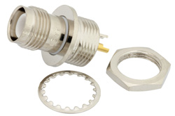 PE4707 - RP TNC Female Bulkhead Isolated Ground Connector Solder Attachment Solder Cup Terminal, .480 inch D Hole