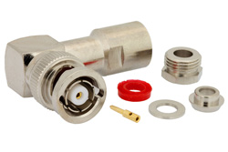 PE4728 - RP BNC Male Right Angle Connector Clamp/Solder Attachment for RG58, RG55, RG141, RG142, RG223, RG400, RG303, PE-C195, PE-P195, LMR-195