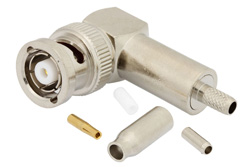 PE4733 - RP BNC Male Right Angle Connector Crimp/Solder Attachment For RG174, RG316, RG188