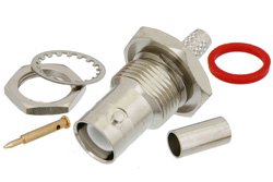 PE4748 - RP-BNC Female Bulkhead Mount Connector Crimp/Solder Attachment for RG58, RG141, .480 inch D Hole